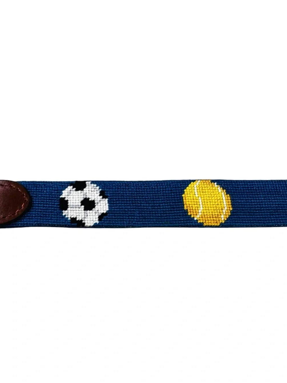 Smathers and Branson  Sports Needlepoint Kids Belt with Brown Leather Trim Large